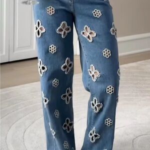 Embroidered Blue Women's Jeans